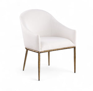 Meridian Furniture Ferro Curved Upholstered Dining Arm Chair with Brushed Iron Frame and Stain Resistant Linen Cream A 88036Cream-AC