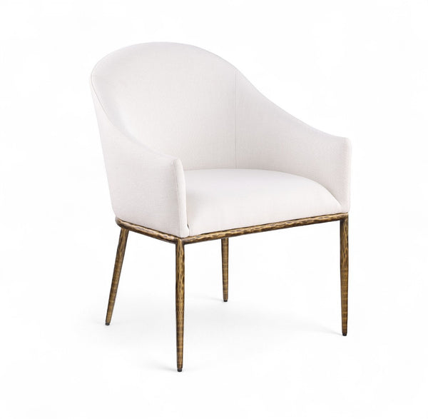 Meridian Furniture Ferro Curved Upholstered Dining Arm Chair with Brushed Iron Frame and Stain Resistant Linen Cream A 88036Cream-AC