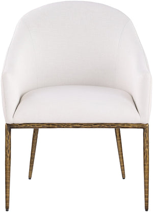 Meridian Furniture Ferro Curved Upholstered Dining Arm Chair with Brushed Iron Frame and Stain Resistant Linen Cream A 88036Cream-AC