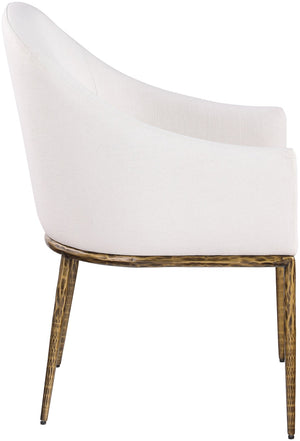 Meridian Furniture Ferro Curved Upholstered Dining Arm Chair with Brushed Iron Frame and Stain Resistant Linen Cream A 88036Cream-AC