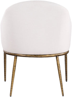 Meridian Furniture Ferro Curved Upholstered Dining Arm Chair with Brushed Iron Frame and Stain Resistant Linen Cream A 88036Cream-AC