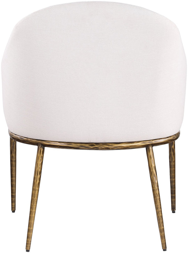 Meridian Furniture Ferro Curved Upholstered Dining Arm Chair with Brushed Iron Frame and Stain Resistant Linen Cream A 88036Cream-AC