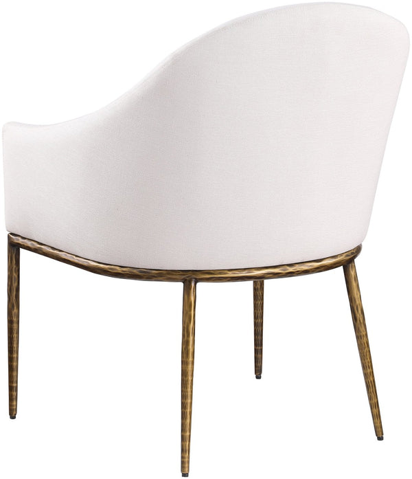 Meridian Furniture Ferro Curved Upholstered Dining Arm Chair with Brushed Iron Frame and Stain Resistant Linen Cream A 88036Cream-AC