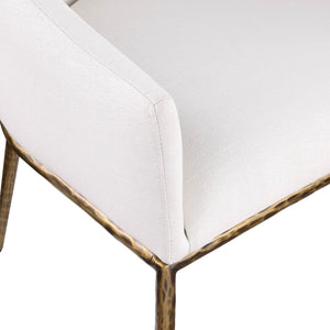 Meridian Furniture Ferro Curved Upholstered Dining Arm Chair with Brushed Iron Frame and Stain Resistant Linen Cream A 88036Cream-AC