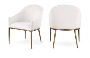Meridian Furniture Ferro Curved Upholstered Dining Arm Chair with Brushed Iron Frame and Stain Resistant Linen Cream A 88036Cream-AC