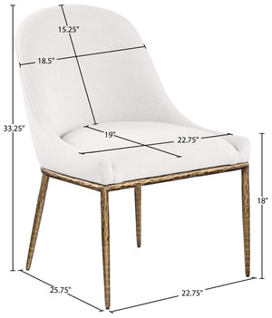 Meridian Furniture Ferro Curved Upholstered Dining Chair with Iron Legs and Stain Resistant Linen Performance Fabric Cream 88036 88036Cream-SC