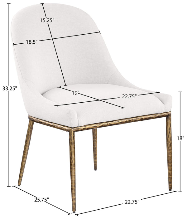 Meridian Furniture Ferro Curved Upholstered Dining Chair with Iron Legs and Stain Resistant Linen Performance Fabric Cream 88036 88036Cream-SC
