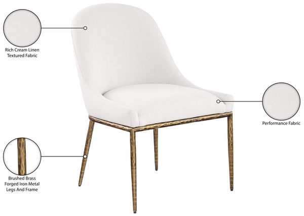 Meridian Furniture Ferro Curved Upholstered Dining Chair with Iron Legs and Stain Resistant Linen Performance Fabric Cream 88036 88036Cream-SC