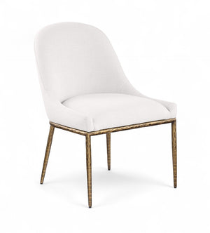 Meridian Furniture Ferro Curved Upholstered Dining Chair with Iron Legs and Stain Resistant Linen Performance Fabric Cream 88036 88036Cream-SC