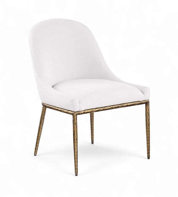 Meridian Furniture Ferro Curved Upholstered Dining Chair with Iron Legs and Stain Resistant Linen Performance Fabric Cream 88036 88036Cream-SC