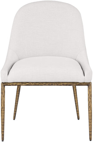 Meridian Furniture Ferro Curved Upholstered Dining Chair with Iron Legs and Stain Resistant Linen Performance Fabric Cream 88036 88036Cream-SC