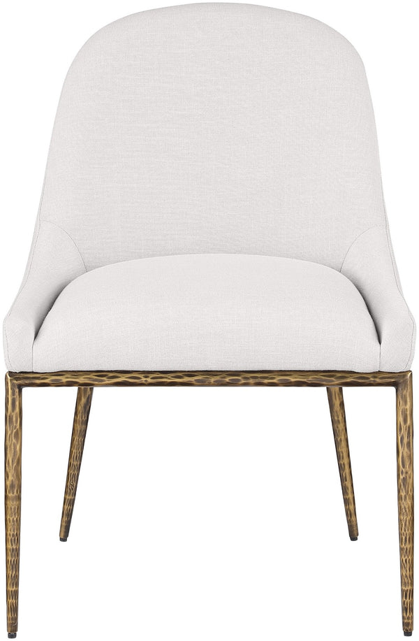 Meridian Furniture Ferro Curved Upholstered Dining Chair with Iron Legs and Stain Resistant Linen Performance Fabric Cream 88036 88036Cream-SC