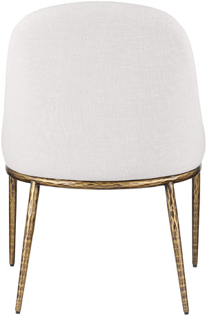 Meridian Furniture Ferro Curved Upholstered Dining Chair with Iron Legs and Stain Resistant Linen Performance Fabric Cream 88036 88036Cream-SC