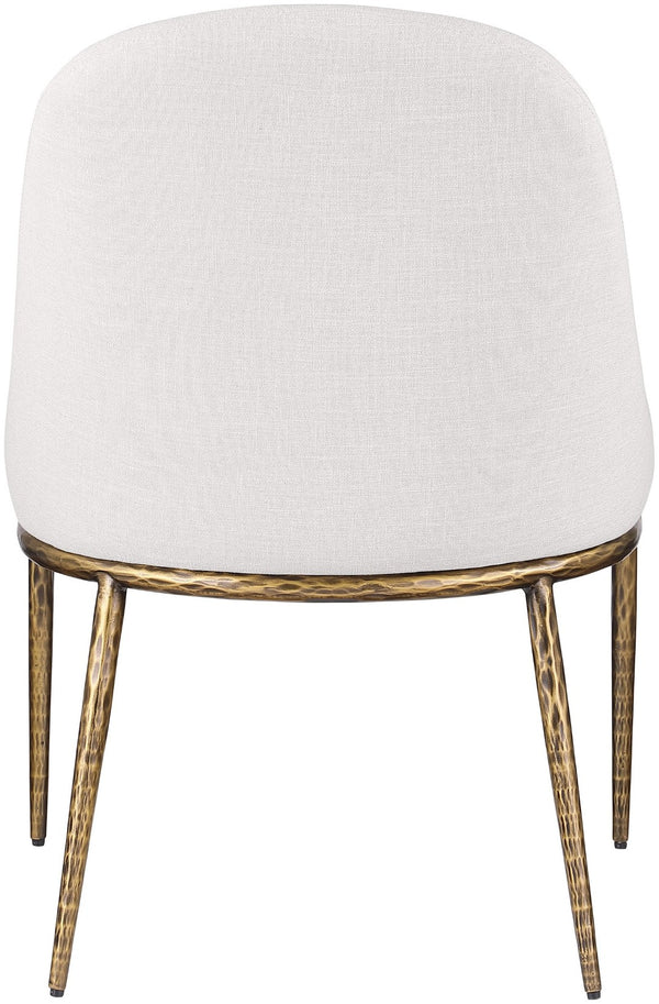 Meridian Furniture Ferro Curved Upholstered Dining Chair with Iron Legs and Stain Resistant Linen Performance Fabric Cream 88036 88036Cream-SC