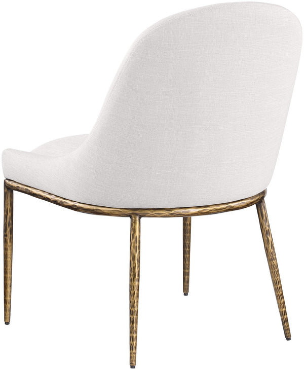Meridian Furniture Ferro Curved Upholstered Dining Chair with Iron Legs and Stain Resistant Linen Performance Fabric Cream 88036 88036Cream-SC