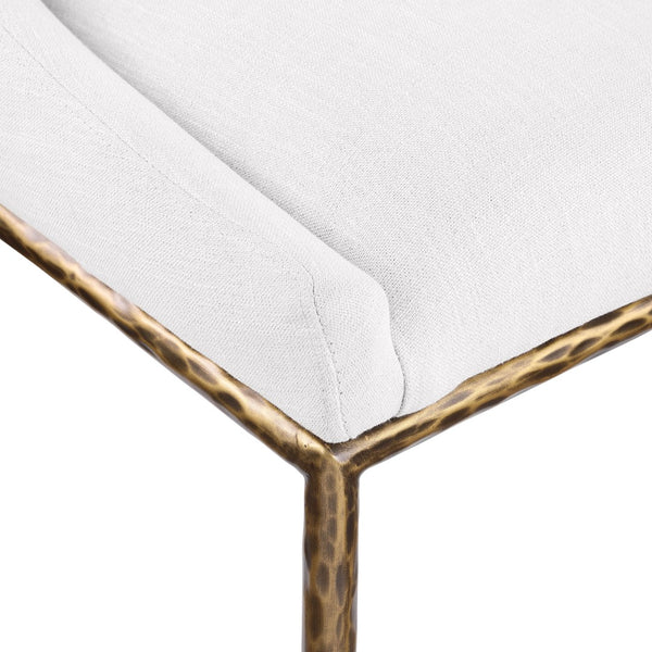 Meridian Furniture Ferro Curved Upholstered Dining Chair with Iron Legs and Stain Resistant Linen Performance Fabric Cream 88036 88036Cream-SC