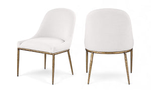 Meridian Furniture Ferro Curved Upholstered Dining Chair with Iron Legs and Stain Resistant Linen Performance Fabric Cream 88036 88036Cream-SC