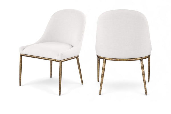 Meridian Furniture Ferro Curved Upholstered Dining Chair with Iron Legs and Stain Resistant Linen Performance Fabric Cream 88036 88036Cream-SC