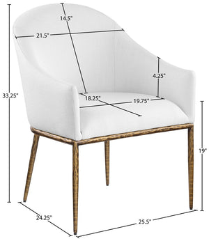 Meridian Furniture Ferro Curved Upholstered Dining Arm Chair with Brushed Iron Frame and Stain Resistant Linen White A 88036White-AC