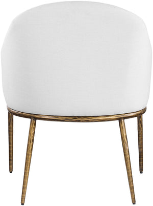 Meridian Furniture Ferro Curved Upholstered Dining Arm Chair with Brushed Iron Frame and Stain Resistant Linen White A 88036White-AC