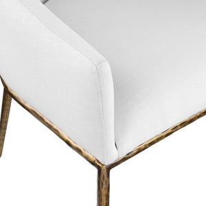Meridian Furniture Ferro Curved Upholstered Dining Arm Chair with Brushed Iron Frame and Stain Resistant Linen White A 88036White-AC