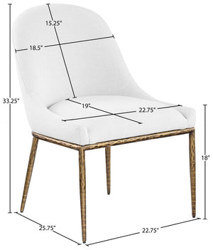 Meridian Furniture Ferro Curved Upholstered Dining Chair with Iron Legs and Stain Resistant Linen Performance Fabric White 88036 88036White-SC