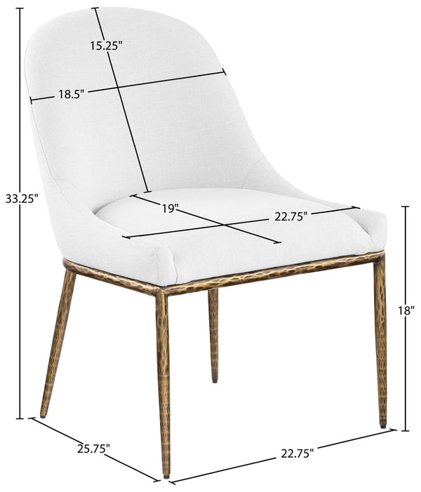 Meridian Furniture Ferro Curved Upholstered Dining Chair with Iron Legs and Stain Resistant Linen Performance Fabric White 88036 88036White-SC