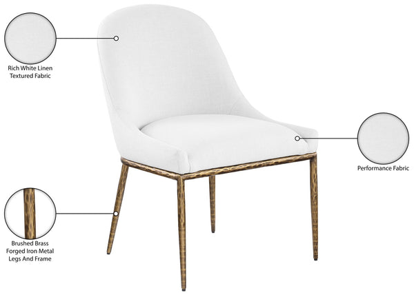Meridian Furniture Ferro Curved Upholstered Dining Chair with Iron Legs and Stain Resistant Linen Performance Fabric White 88036 88036White-SC