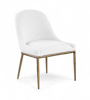 Meridian Furniture Ferro Curved Upholstered Dining Chair with Iron Legs and Stain Resistant Linen Performance Fabric White 88036 88036White-SC