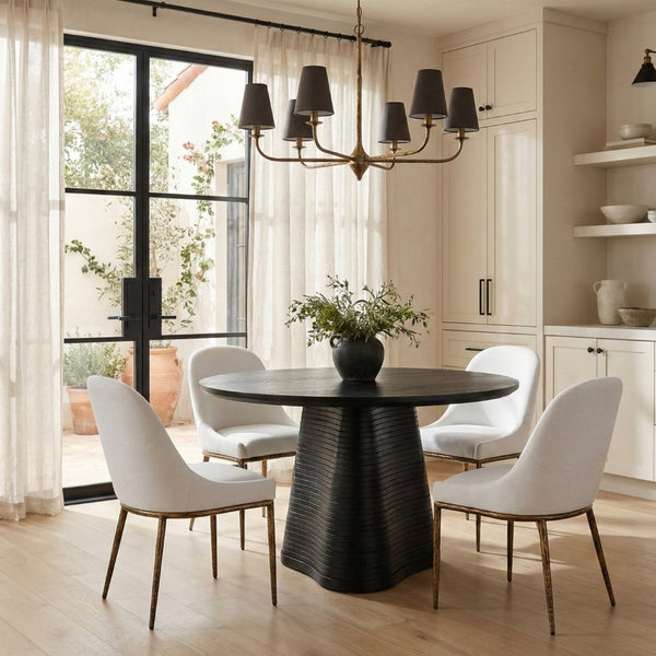 Meridian Furniture Ferro Curved Upholstered Dining Chair with Iron Legs and Stain Resistant Linen Performance Fabric White 88036 88036White-SC