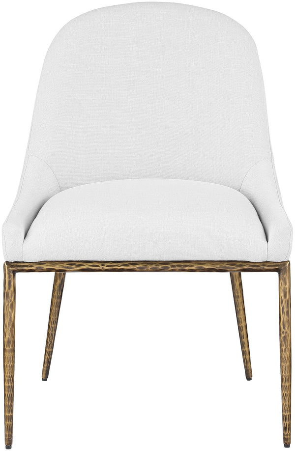 Meridian Furniture Ferro Curved Upholstered Dining Chair with Iron Legs and Stain Resistant Linen Performance Fabric White 88036 88036White-SC