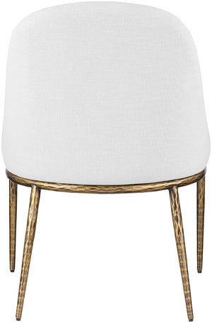 Meridian Furniture Ferro Curved Upholstered Dining Chair with Iron Legs and Stain Resistant Linen Performance Fabric White 88036 88036White-SC