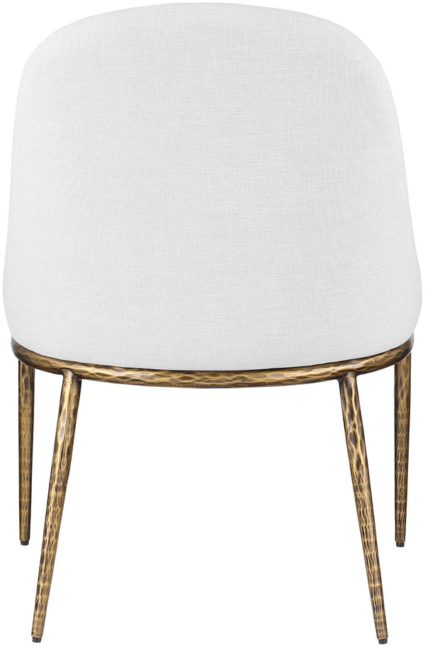 Meridian Furniture Ferro Curved Upholstered Dining Chair with Iron Legs and Stain Resistant Linen Performance Fabric White 88036 88036White-SC