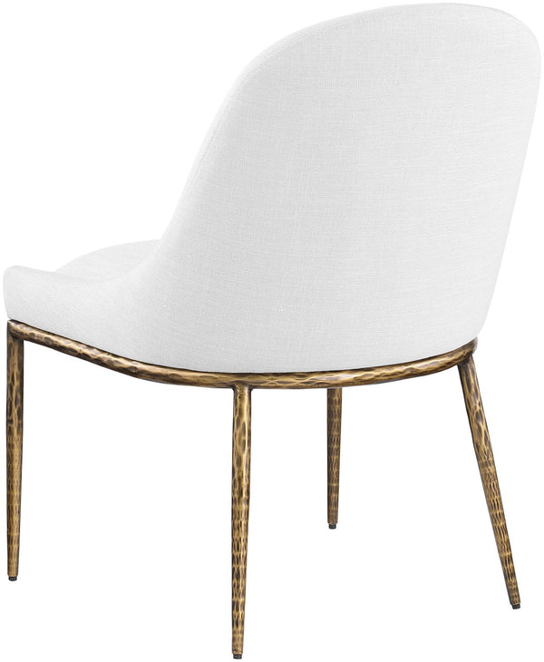 Meridian Furniture Ferro Curved Upholstered Dining Chair with Iron Legs and Stain Resistant Linen Performance Fabric White 88036 88036White-SC
