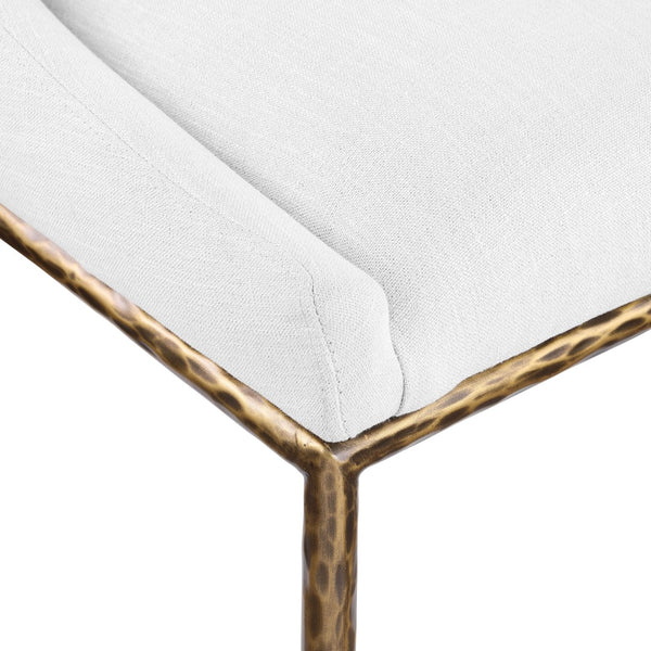 Meridian Furniture Ferro Curved Upholstered Dining Chair with Iron Legs and Stain Resistant Linen Performance Fabric White 88036 88036White-SC