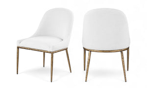 Meridian Furniture Ferro Curved Upholstered Dining Chair with Iron Legs and Stain Resistant Linen Performance Fabric White 88036 88036White-SC