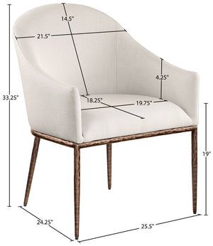 Meridian Furniture Ferro Curved Upholstered Dining Arm Chair with Brushed Iron Frame and Stain Resistant Linen Beige B 88037Beige-AC