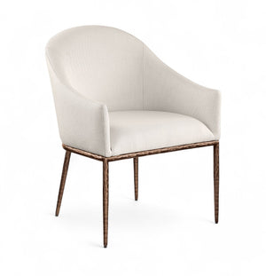 Meridian Furniture Ferro Curved Upholstered Dining Arm Chair with Brushed Iron Frame and Stain Resistant Linen Beige B 88037Beige-AC
