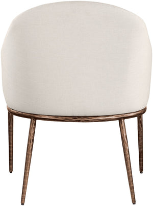 Meridian Furniture Ferro Curved Upholstered Dining Arm Chair with Brushed Iron Frame and Stain Resistant Linen Beige B 88037Beige-AC