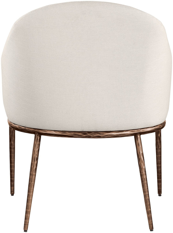 Meridian Furniture Ferro Curved Upholstered Dining Arm Chair with Brushed Iron Frame and Stain Resistant Linen Beige B 88037Beige-AC