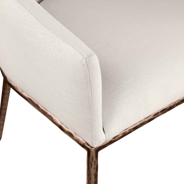 Meridian Furniture Ferro Curved Upholstered Dining Arm Chair with Brushed Iron Frame and Stain Resistant Linen Beige B 88037Beige-AC