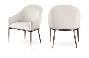 Meridian Furniture Ferro Curved Upholstered Dining Arm Chair with Brushed Iron Frame and Stain Resistant Linen Beige B 88037Beige-AC