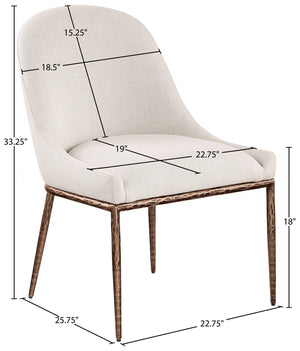 Meridian Furniture Ferro Curved Upholstered Dining Chair with Iron Legs and Stain Resistant Linen Performance Fabric Beige 88037 88037Beige-SC