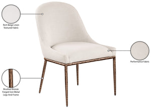 Meridian Furniture Ferro Curved Upholstered Dining Chair with Iron Legs and Stain Resistant Linen Performance Fabric Beige 88037 88037Beige-SC