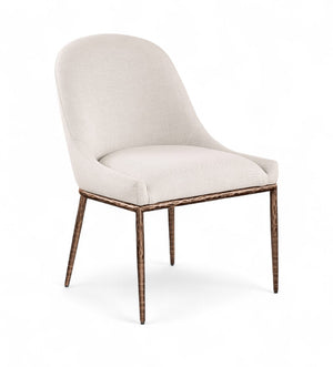 Meridian Furniture Ferro Curved Upholstered Dining Chair with Iron Legs and Stain Resistant Linen Performance Fabric Beige 88037 88037Beige-SC