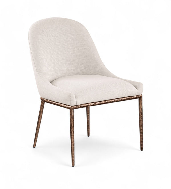 Meridian Furniture Ferro Curved Upholstered Dining Chair with Iron Legs and Stain Resistant Linen Performance Fabric Beige 88037 88037Beige-SC