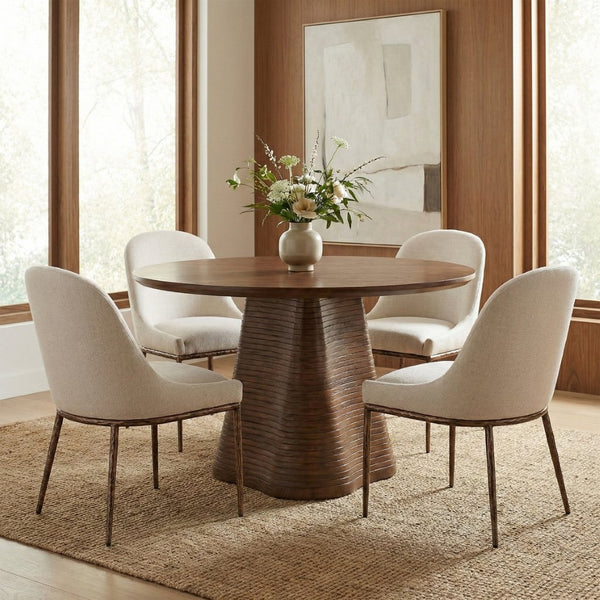 Meridian Furniture Ferro Curved Upholstered Dining Chair with Iron Legs and Stain Resistant Linen Performance Fabric Beige 88037 88037Beige-SC