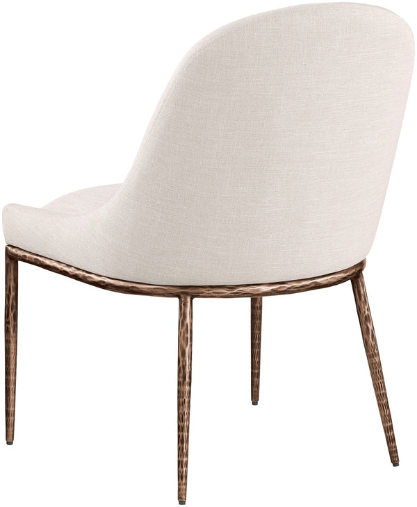 Meridian Furniture Ferro Curved Upholstered Dining Chair with Iron Legs and Stain Resistant Linen Performance Fabric Beige 88037 88037Beige-SC