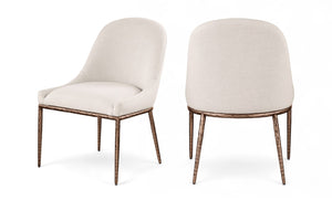 Meridian Furniture Ferro Curved Upholstered Dining Chair with Iron Legs and Stain Resistant Linen Performance Fabric Beige 88037 88037Beige-SC