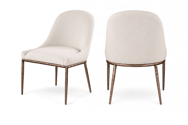 Meridian Furniture Ferro Curved Upholstered Dining Chair with Iron Legs and Stain Resistant Linen Performance Fabric Beige 88037 88037Beige-SC